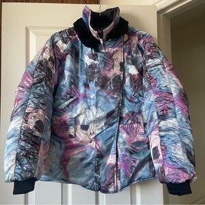 Polaris Snow Ski Puff Jacket Watercolor Blue Pink Pattern Abstract Map Print L